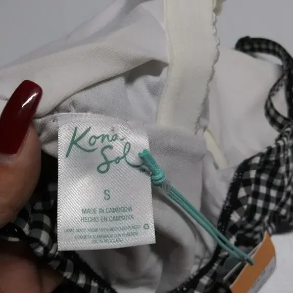 Kona Sol Textured Gingham Ruched Full Coverage One Piece Swimsuit Size Small - Picture 7 of 9